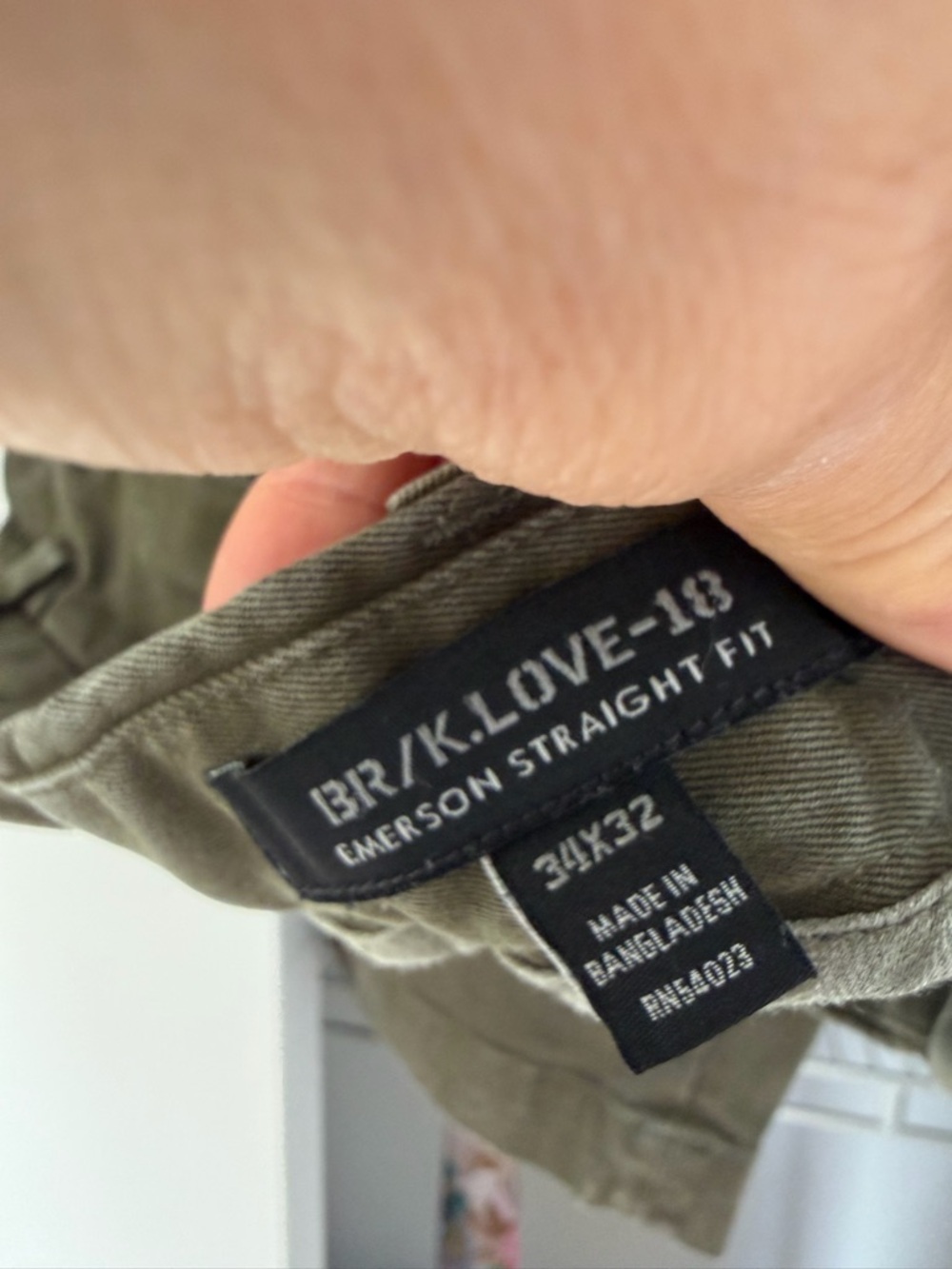 BR/K.LOVE-13 Emerson Straight Fit Pants in Olive Green. New tags
